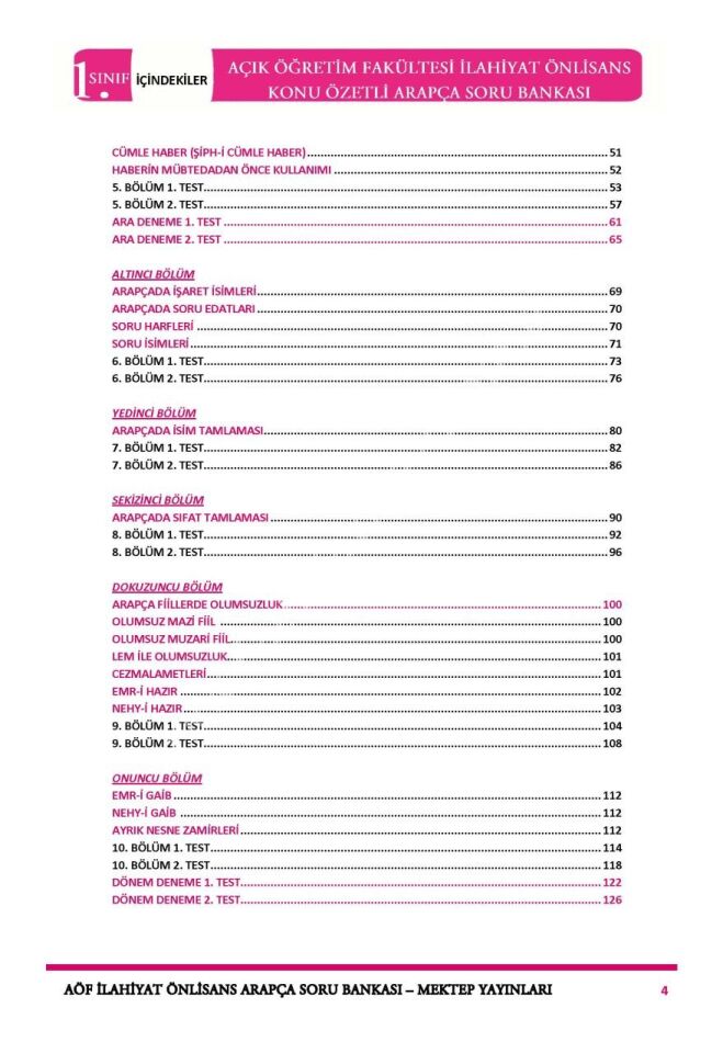 Açık Öğretim İlahiyat Arapça Soru Bankası