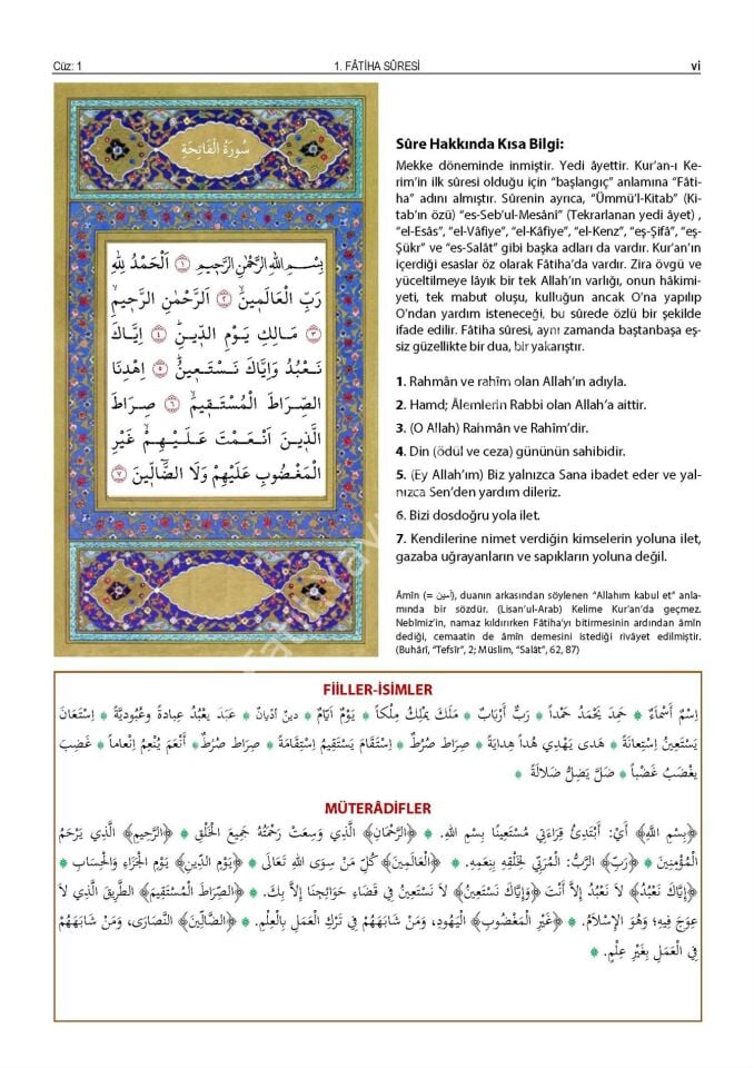 KUR'AN-I KERİM MEALİ GARİP KELİMELERİN MÜRADİFLERİ VE SARF ANALİZLERİ