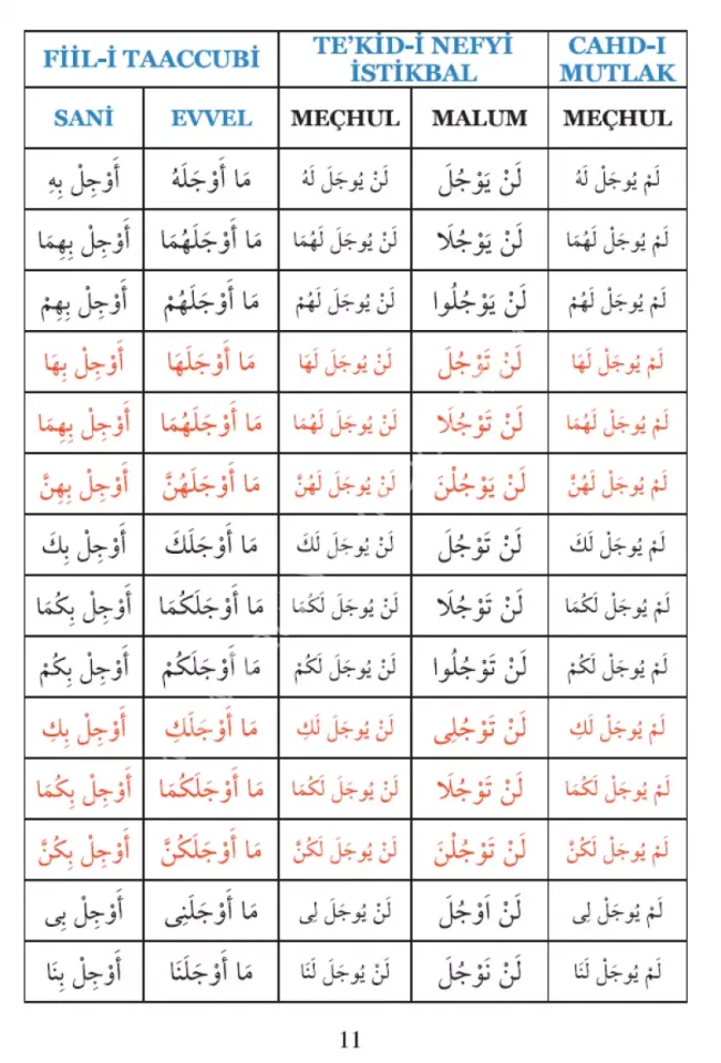 Arapçada Fiil ve İsim Çekimleri Tasrif Roman Boy / تصريف الافعال والأسماء في العربية