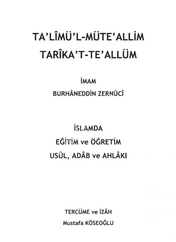 Talimül Müteallim Tercümesi ve Arapçası