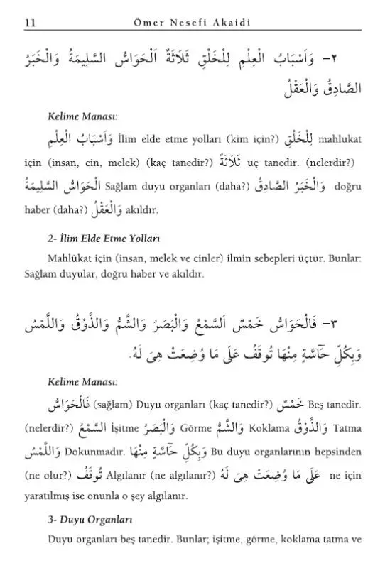 Ömer Nesefi Akaidi Kelime Anlamlı Heyet