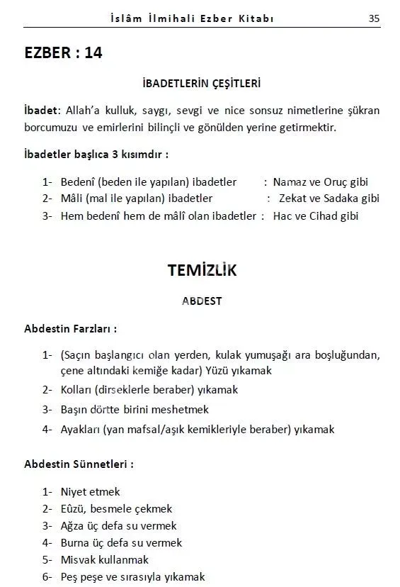 İslam İlmihali Ezber Kitabı Dini Bilgiler