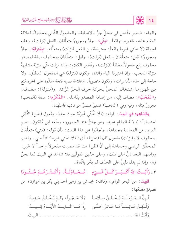 Fethu Rabbi'l-Beriyye İʿrâbu Şevâhidi Câmiʿi'd-Durusi'l Arabiyye / فتح رب البرية إعراب شواهد جامع الدروس العربية 1/2