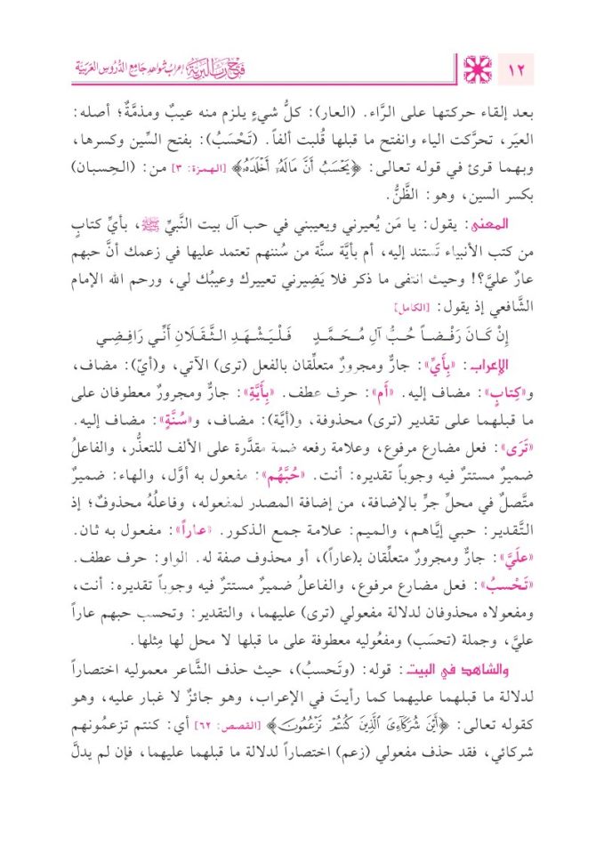 Fethu Rabbi'l-Beriyye İʿrâbu Şevâhidi Câmiʿi'd-Durusi'l Arabiyye / فتح رب البرية إعراب شواهد جامع الدروس العربية 1/2